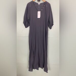 Johnny Was Calme Buttoned Raglan Dress‎ Gray Maxi Lagenlook Large